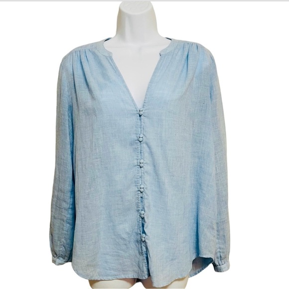 Lucky Brand Split Neck Button Front Blouse - Picture 1 of 3